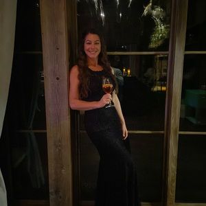 Long mermaid style lace gown. Fitted, zipper back, wore once to a wedding.